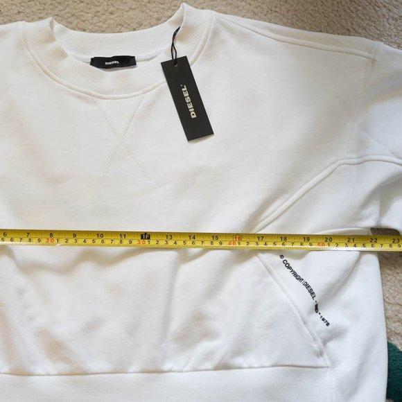 Diesel White Cotton Gathered Back Sweatshirt F-Mondy Felpa Size Medium - Picture 7 of 9